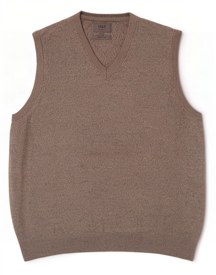 Marks & Spencer Ανδρικό γιλέκο Tank Top Large Beige Flecked Cotton