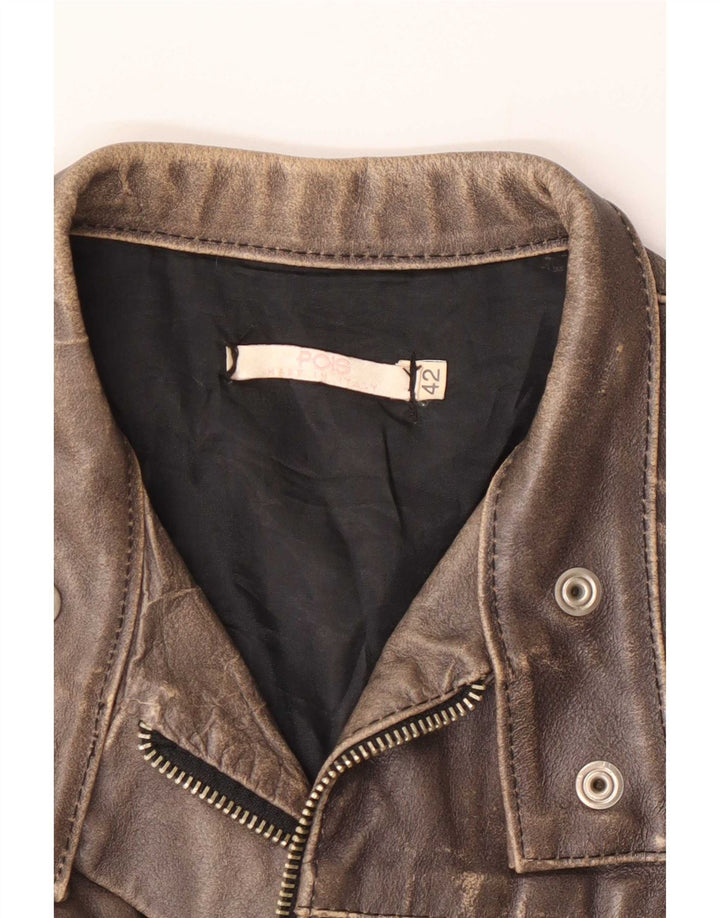Vintage Γυναικείο Crop Leather Racer Jacket IT 42 Medium Brown