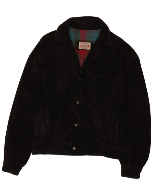 Vintage Ανδρικό Suede Bomber Jacket IT 50 Large Black Leather