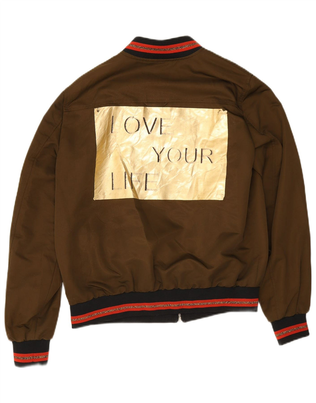 Zara Γυναικείο Graphic Bomber Jacket UK 14 Medium Khaki ριγέ