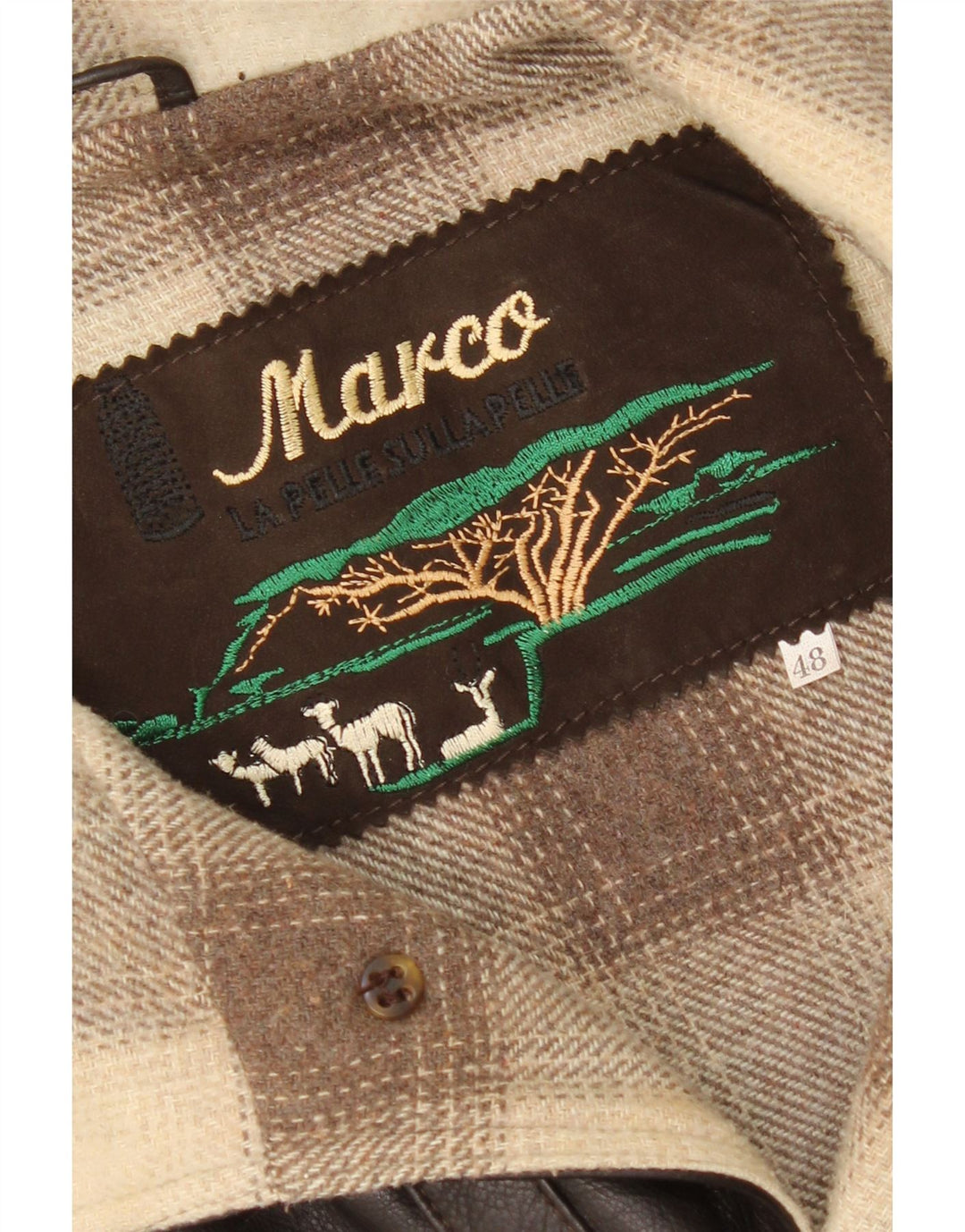 Vintage Ανδρικό Δερμάτινο Gilet IT 48 Μεσαίο Καφέ Δέρμα Colourblock