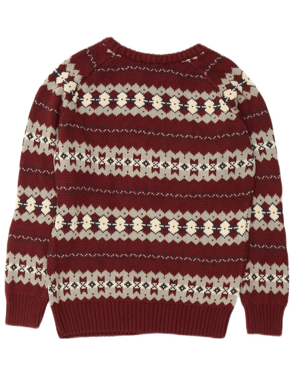 Scout Womens Boat Neck Jumper πουλόβερ UK 10 Small Maroon Fair Isle