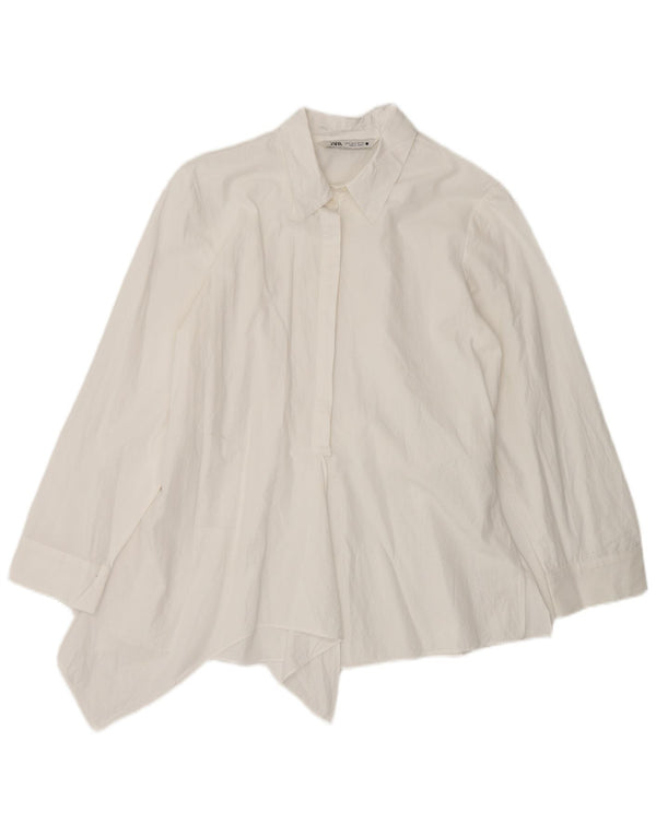 Zara Womens Asymmetric Shirt Blouse UK 10 Small White Cotton