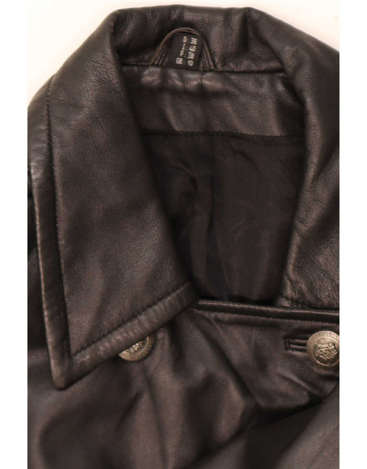 Vintage Γυναικείο Δερμάτινο Παλτό UK 10 Small Black