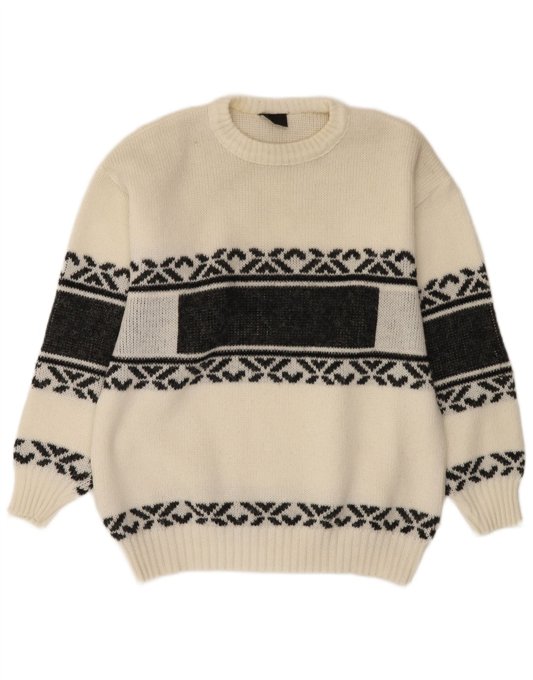 Vintage ανδρικό πουλόβερ με λαιμόκοψη Medium White Fair Isle