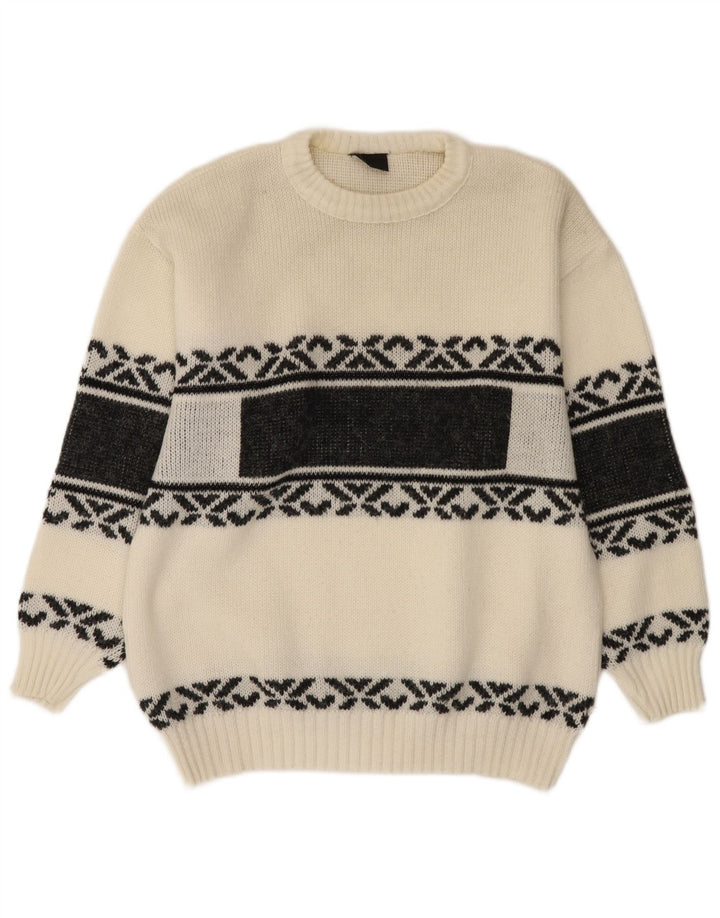 Vintage ανδρικό πουλόβερ με λαιμόκοψη Medium White Fair Isle