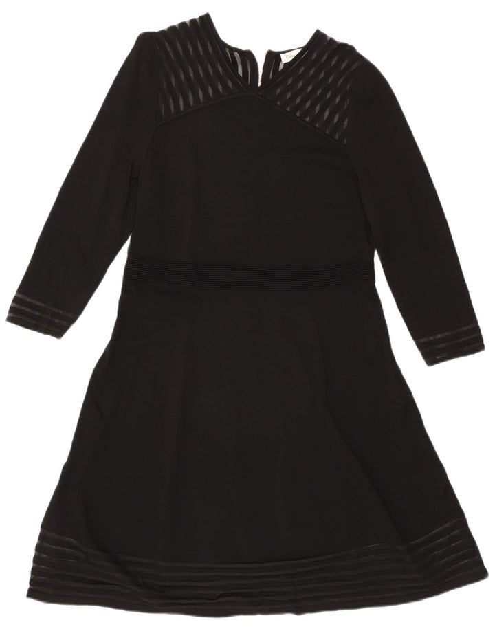 Γυναικείο μακρυμάνικο φόρεμα A-line CALVIN KLEIN UK 18 XL μαύρο ριγέ ρεγιόν