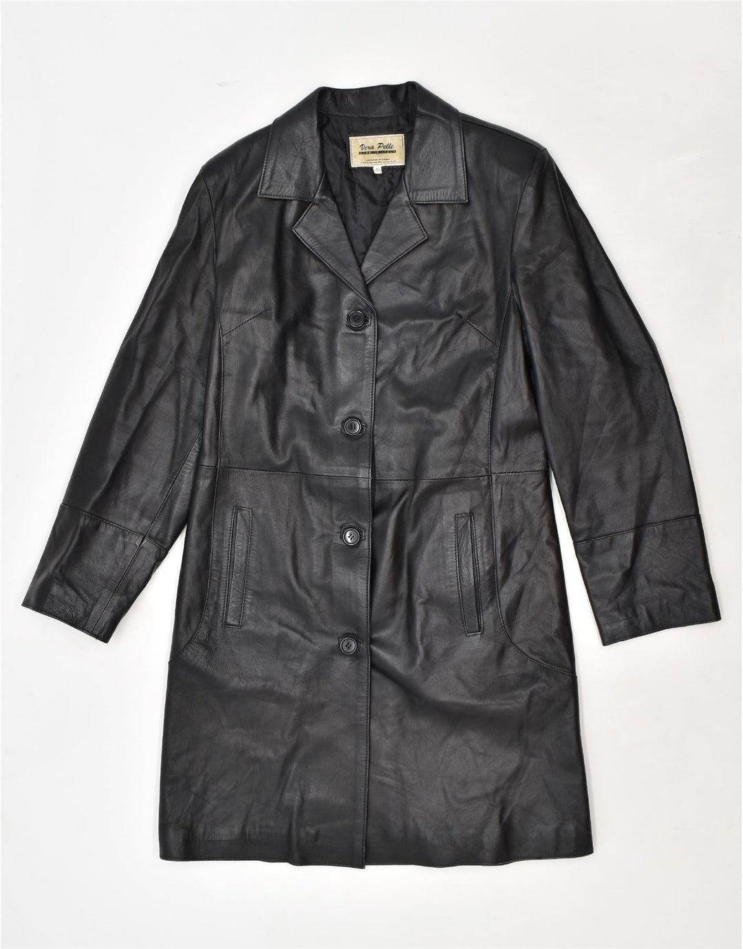 VINTAGE Γυναικείο Δερμάτινο Παλτό IT 48 XL Μαύρο Δερμάτινο