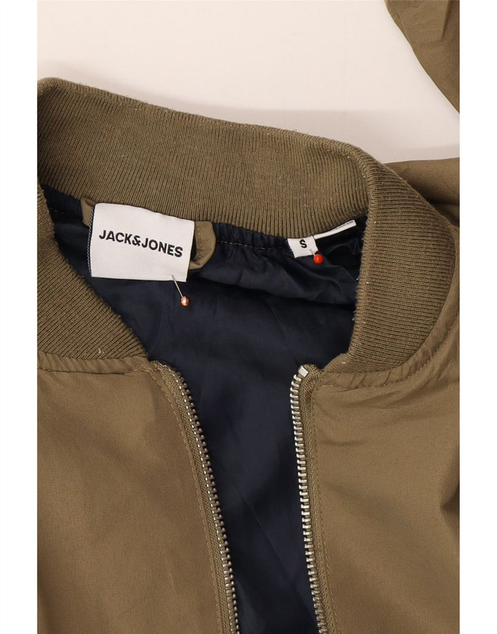 JACK & JONES Mens Bomber Jacket UK 36 Small Khaki Polyester