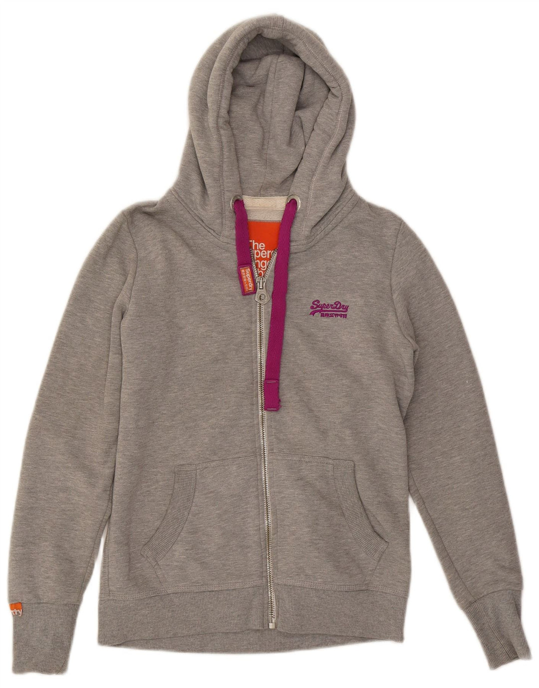 SUPERDRY Womens Zip Hoodie Sweater UK 14 Medium Grey Polyester