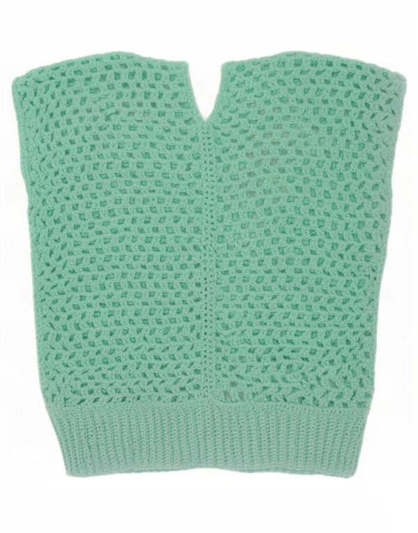 Vintage γυναικείο κροσέ γιλέκο Tank Top UK 14 Medium Turquoise