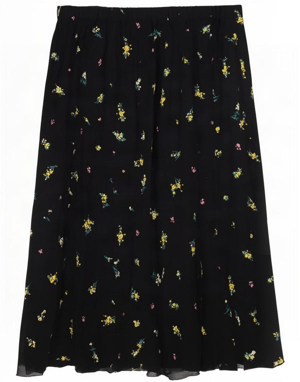 Marks & Spencer Womens A-Line Skirt UK 14 Large W32 Black Floral Viscose