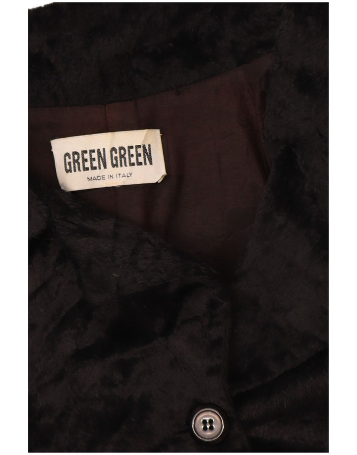 Vintage γυναικείο μπουφάν από ψεύτικη γούνα UK 12 Medium Black Polyamide