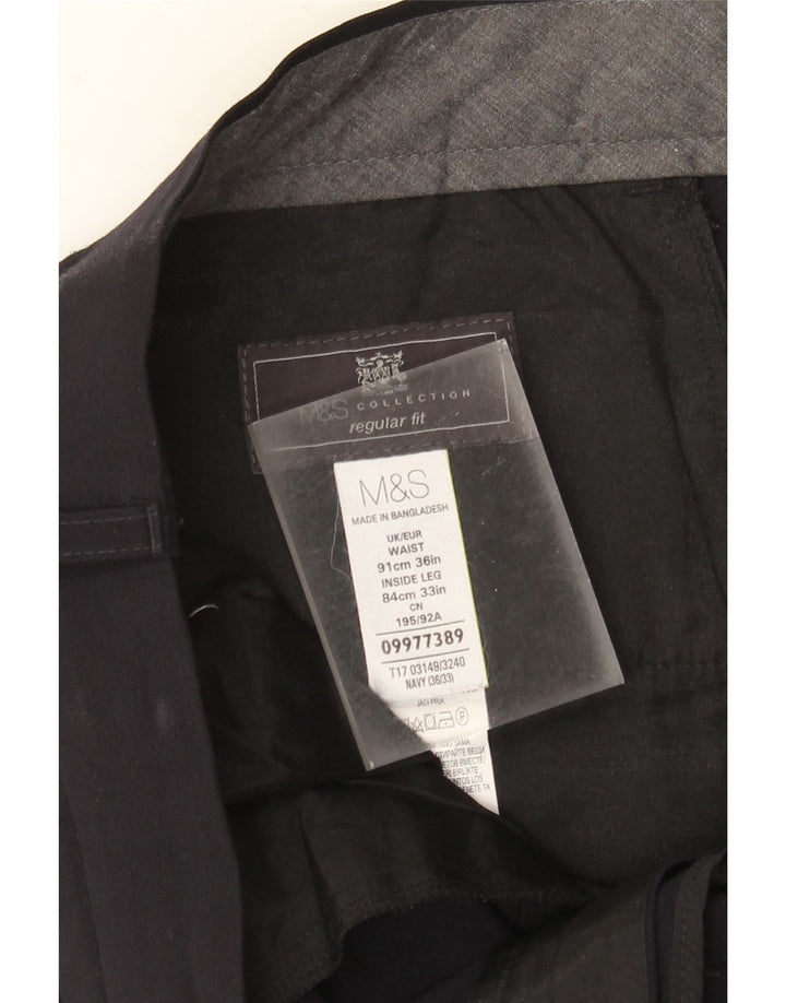 MARKS & SPENCER Ανδρικό παντελόνι με κανονική εφαρμογή W36 L33 Navy Blue Polyester