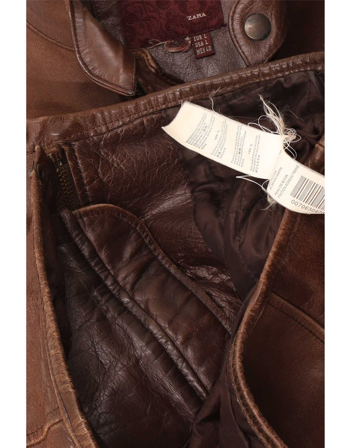 Zara Ανδρικό Δερμάτινο Μπουφάν UK 40 Large Brown