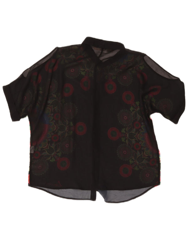DESIGUAL Γυναικεία See Through Μπλούζα UK 16 Large Black Floral