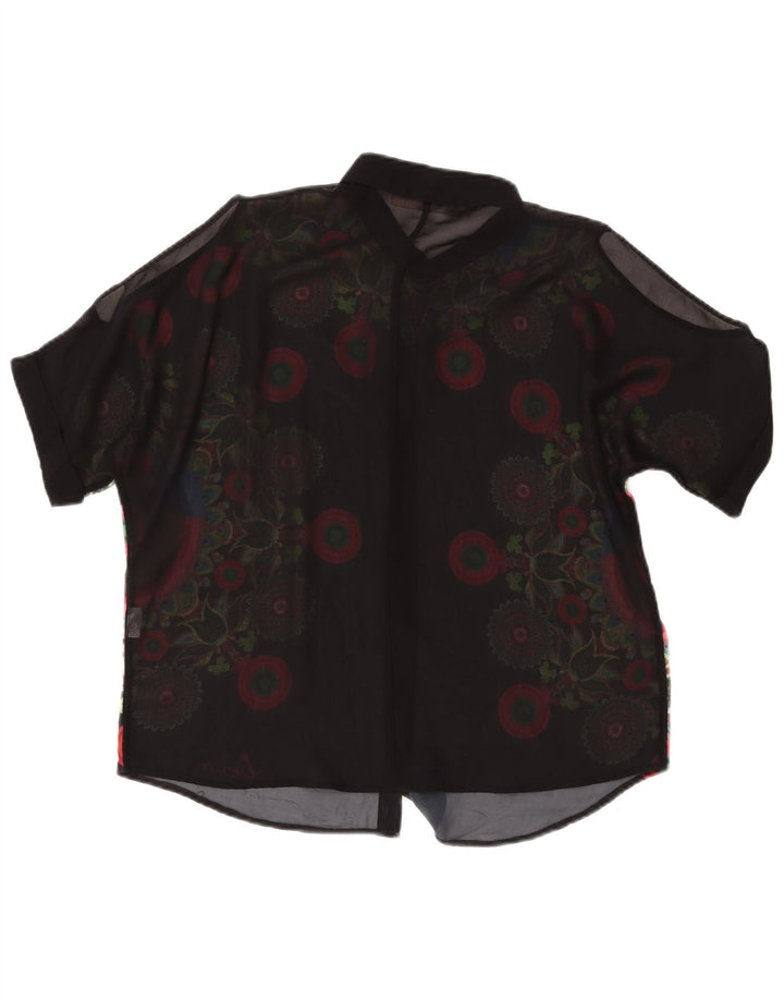 DESIGUAL Γυναικεία See Through Μπλούζα UK 16 Large Black Floral