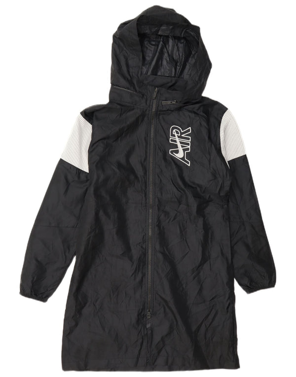 Nike Girls Graphic Hooded Raincoat 12-13 Years Large Black Colourblock