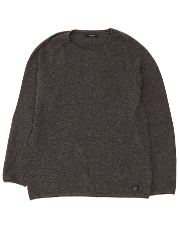 JACK & JONES Ανδρικό πουλόβερ με λαιμόκοψη XL Γκρι βαμβακερό