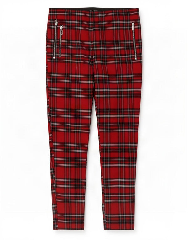 Zara Γυναικείο Skinny Casual Παντελόνι XL W32 L27 Κόκκινο καρό βισκόζη