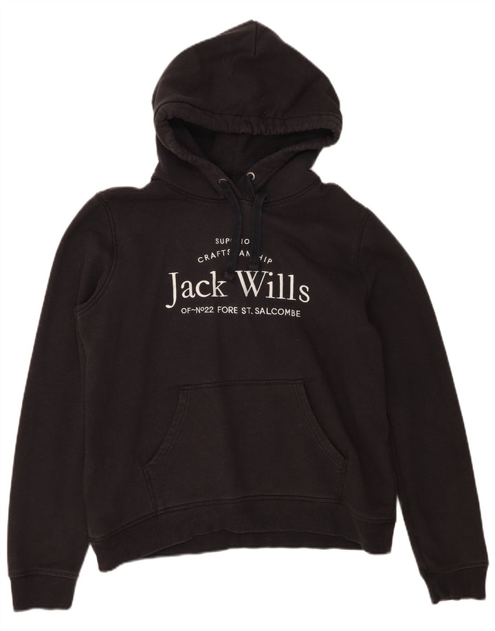 JACK WILLS Womens Oversized Graphic Hoodie Jumper UK 14 Medium Black