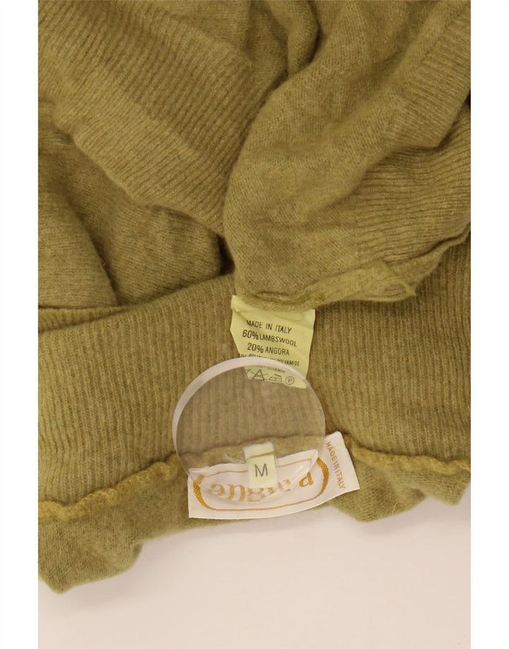 VINTAGE Γυναικείο πουλόβερ με ρολό λαιμόκοψη UK 14 Medium Khaki Lambswool