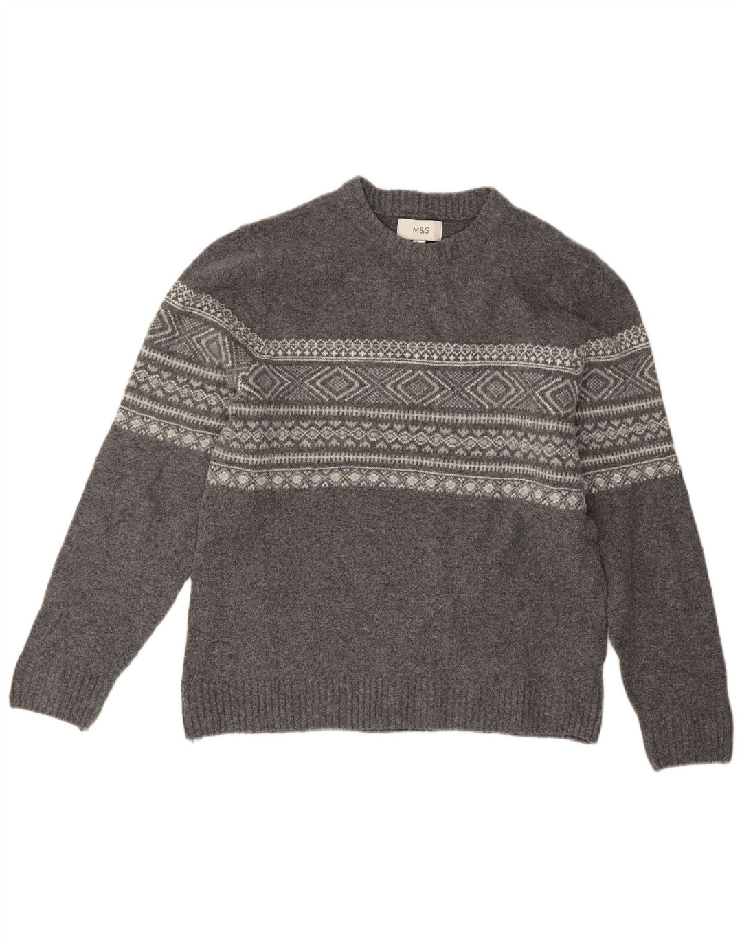 Ανδρικό πουλόβερ Marks & Spencer Crew Neck Jumper Medium Grey Fair Isle