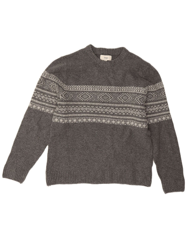 Ανδρικό πουλόβερ Marks & Spencer Crew Neck Jumper Medium Grey Fair Isle