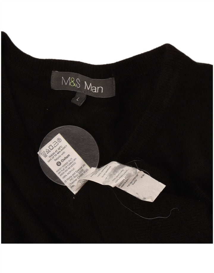 Marks & Spencer Ανδρικό πουλόβερ με λαιμόκοψη με λαιμόκοψη μεγάλο μαύρο ακρυλικό
