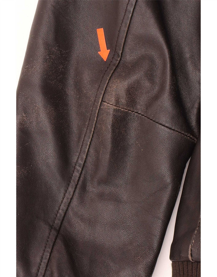 Geox Mens Bomber Leather Jacket UK 38 Medium Brown
