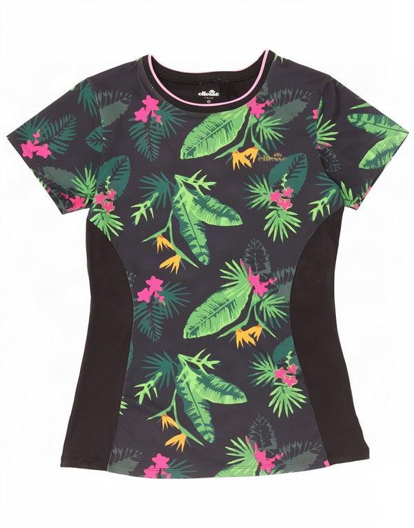 Ellesse Γυναικείο γραφικό T-Shirt Top UK 12 Medium Black Floral Polyester