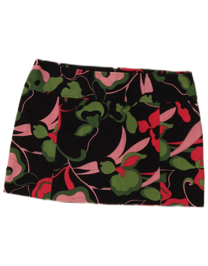 VINTAGE Γυναικεία Μίνι Φούστα IT 42 Medium W30 Μαύρη Floral Βαμβακερή