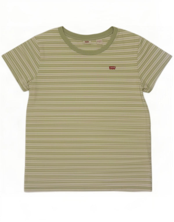 Γυναικείο T-Shirt Levi's Top UK 16 Μεγάλο πράσινο ριγέ βαμβακερό