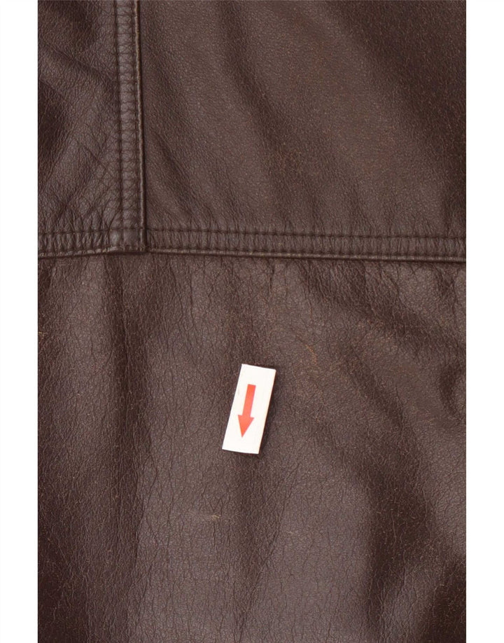 Itallo Mens Leather Utility Gilet IT 60 4XL Καφέ