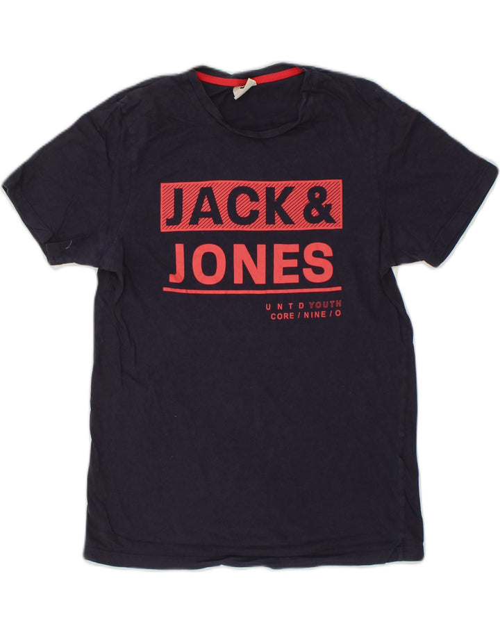 JACK & JONES Mens Graphic T-Shirt Top Large Navy Blue Cotton | Vintage Jack & Jones | Thrift | Second-Hand Jack & Jones | Used Clothing | Messina Hembry 