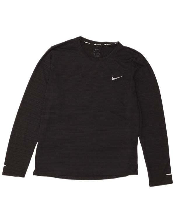 Nike γυναικείο Dri Fit Top μακρυμάνικο UK 16 μεγάλο μαύρο ριγέ πολυεστέρα