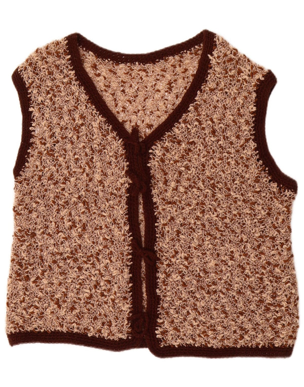 Vintage Womens Sleeveless Cardigan Sweater UK 14 Large Brown Flecked