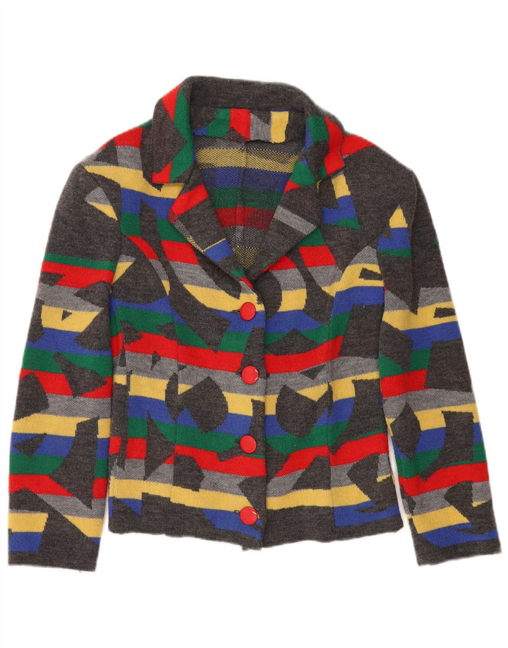 Vintage γυναικείο πλεκτό σακάκι blazer UK 12 μεσαίου γκρι γεωμετρικό