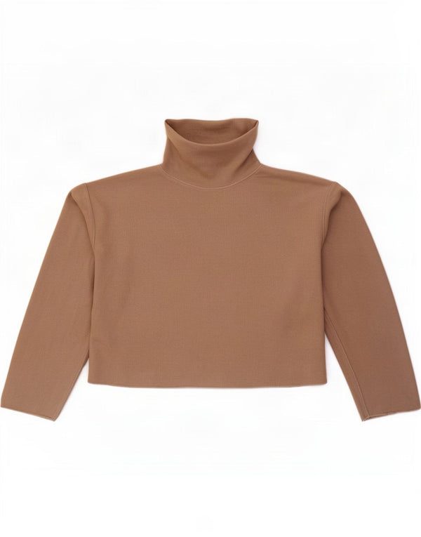 Zara Γυναικείο Crop Top Μακρυμάνικο UK 10 Small Beige βαμβακερό