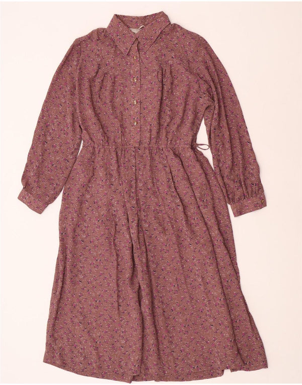 Vintage γυναικείο μάξι πουλόβερ πουκάμισο UK 12 Μεσαίο καφέ Floral