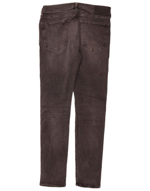 True Religion Mens Distressed Slim Jeans W36 L34 Γκρι βαμβακερό