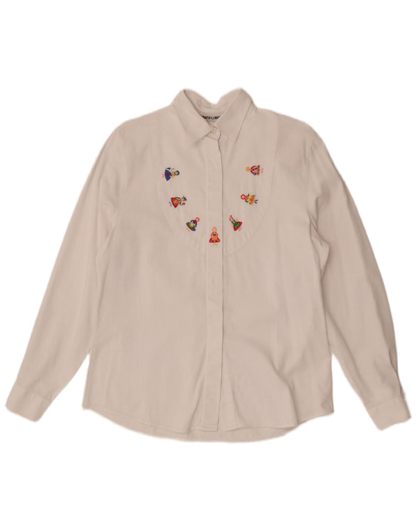Naracamicee Γυναικείο πουκάμισο γραφικό Μπλούζα UK 14 Medium White Ethnic