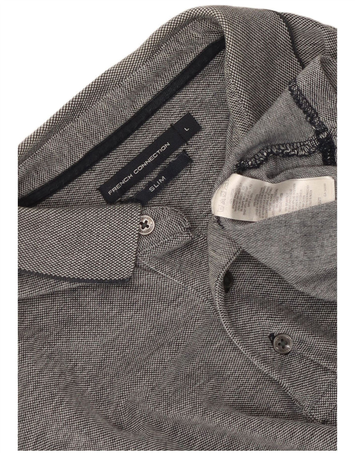 Ανδρικό πουκάμισο Γαλλικής Σύνδεσης Slim Polo Μεγάλο Γκρι βαμβακερό