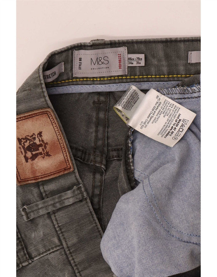 Marks & Spencer Ανδρικό Stretch Regular Straight Jeans W34 L31 Γκρι βαμβακερό