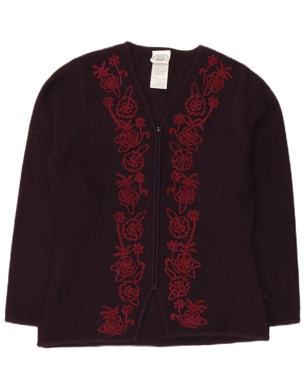 Laura Ashley Γυναικείο πουλόβερ ζακέτα UK 12 μεσαίο μωβ λουλουδάτο μαλλί