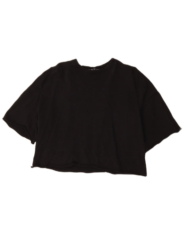 Zara Γυναικείο T-Shirt Oversized Crop Top UK 10 Small μαύρο βαμβακερό