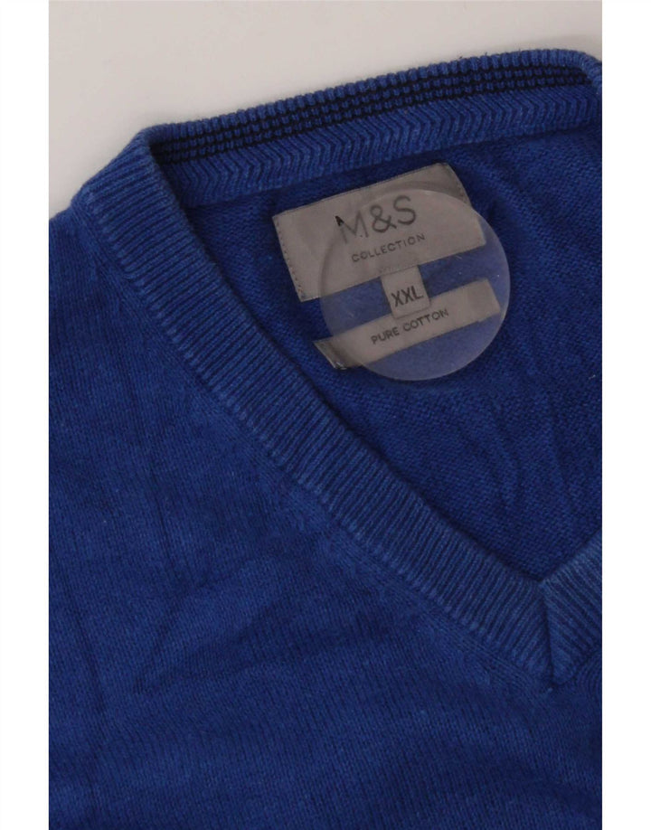 Ανδρικό πουλόβερ Marks & Spencer με V λαιμόκοψη 2XL Μπλε βαμβακερό
