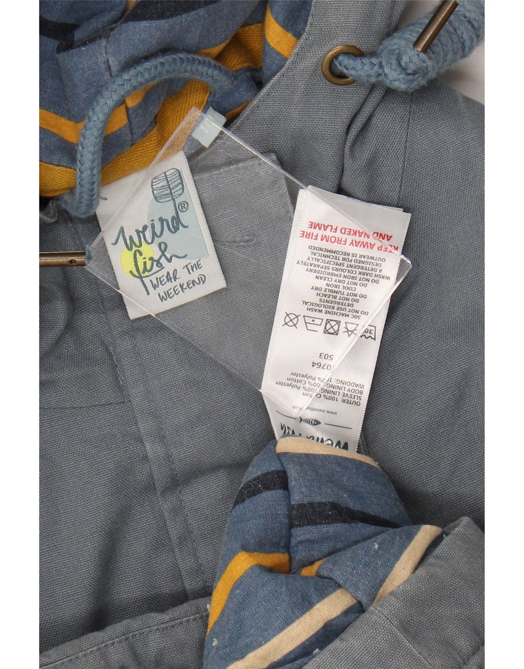 Weird Fish γυναικείο μπουφάν Parka με κουκούλα UK 10 Small Blue Cotton