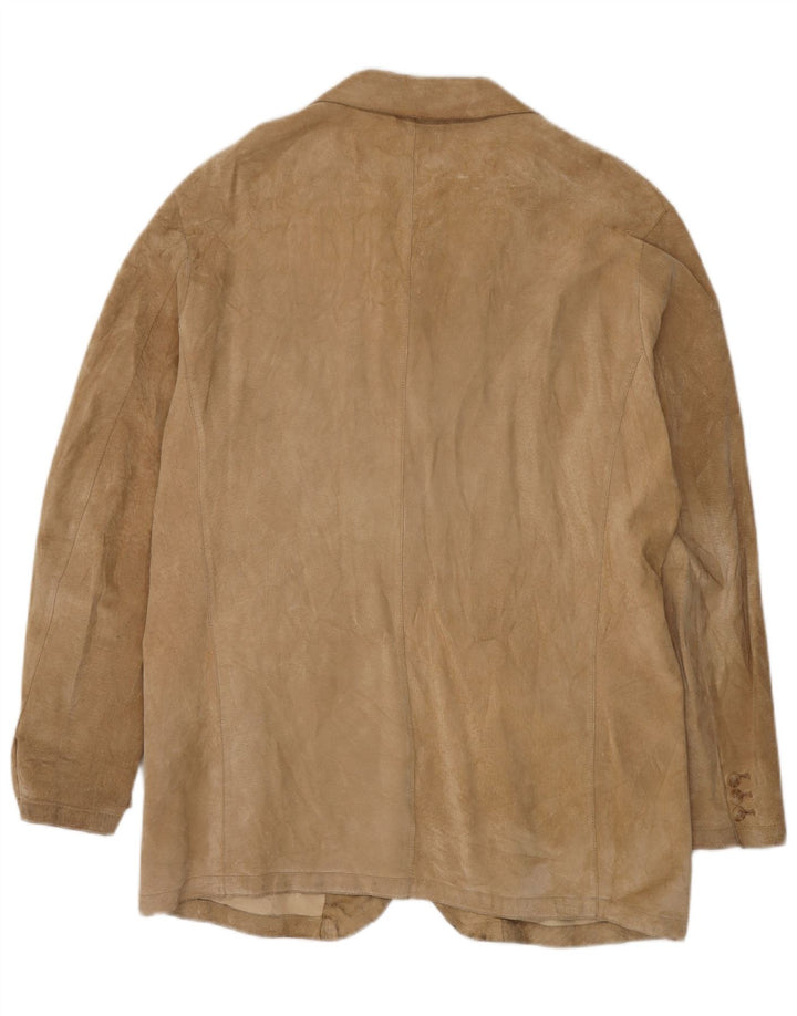 VINTAGE Ανδρικό σουέτ σακάκι με 3 κουμπιά UK 44 2XL Δερμάτινο μπεζ