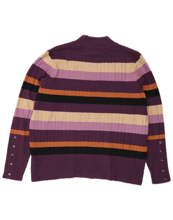 Marks & Spencer Γυναικείο πουλόβερ με λαιμό χελώνα UK 18 XL μωβ ριγέ